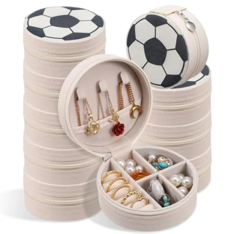 

10-Pack Soccer Mini Jewelry Box Travel Case - PU Leather Portable Jewelry Organizer Storage for Team Club Gifts, Christmas, Gra