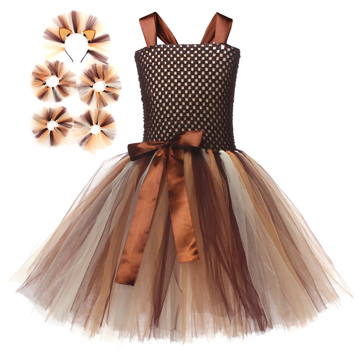 Brown Lion Costumes for Girls Jungle Animal Fancy Tutu Dress Kids Halloween Purim Cosplay Party Outfit Performance Dresses