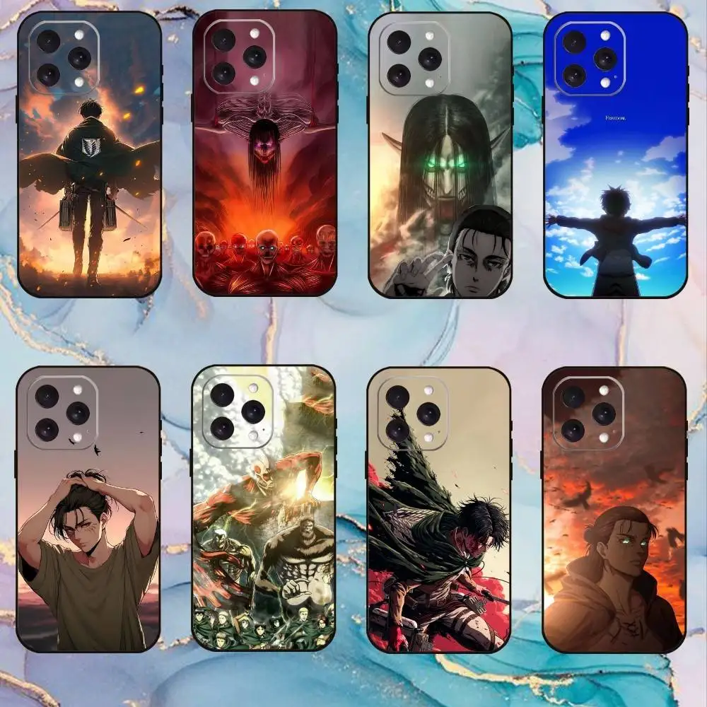 

Anime E-Eren Yeager Phone Case For iPhone17,16,15,14,13,12,11 Plus,Pro Max Soft Black Cover