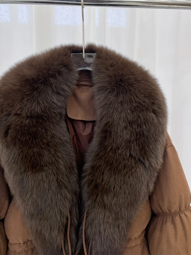 سترات منتفخة شتوية دافئة للسيدات لعام 2026 بياقة من فرو الثعلب الطبيعي الحقيقي سترات بيضاء من ريش الإوز معطف سميك ملابس خارجية للسيدات