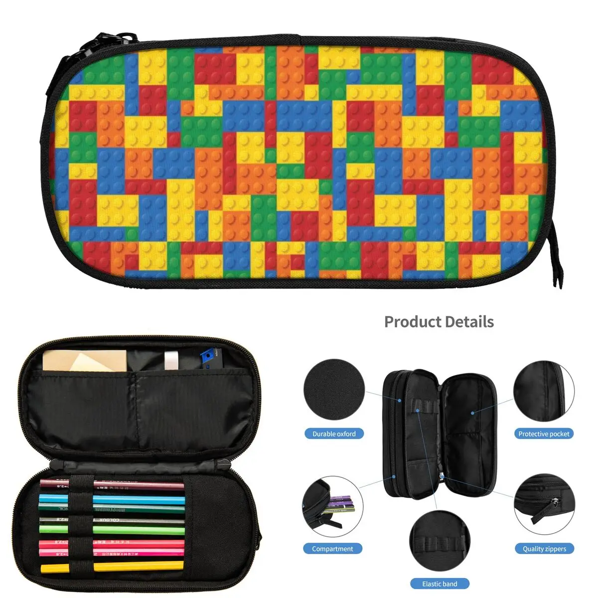 بناء لعبة كتل مقلمة للطلاب مدرسة صندوق القلم حقيبة أقلام رصاص تخزين كبير قلم رصاص الحقيبة حامل القلم