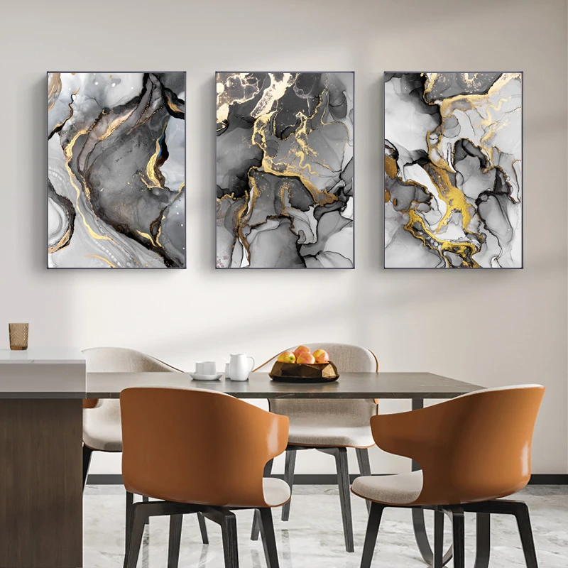 

3Pcs/Set Modern Black White Grey Abstract Marble-Patterned Canvas Poster Picture Wall Decoration Room Interior Home Decoration