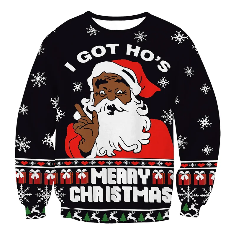 Funny Christmas Pattern Sweatshirts For Men Festival Santa Claus 3D Printed Pullover Autumn Loose O-Neck Hoodies Long Sleeves