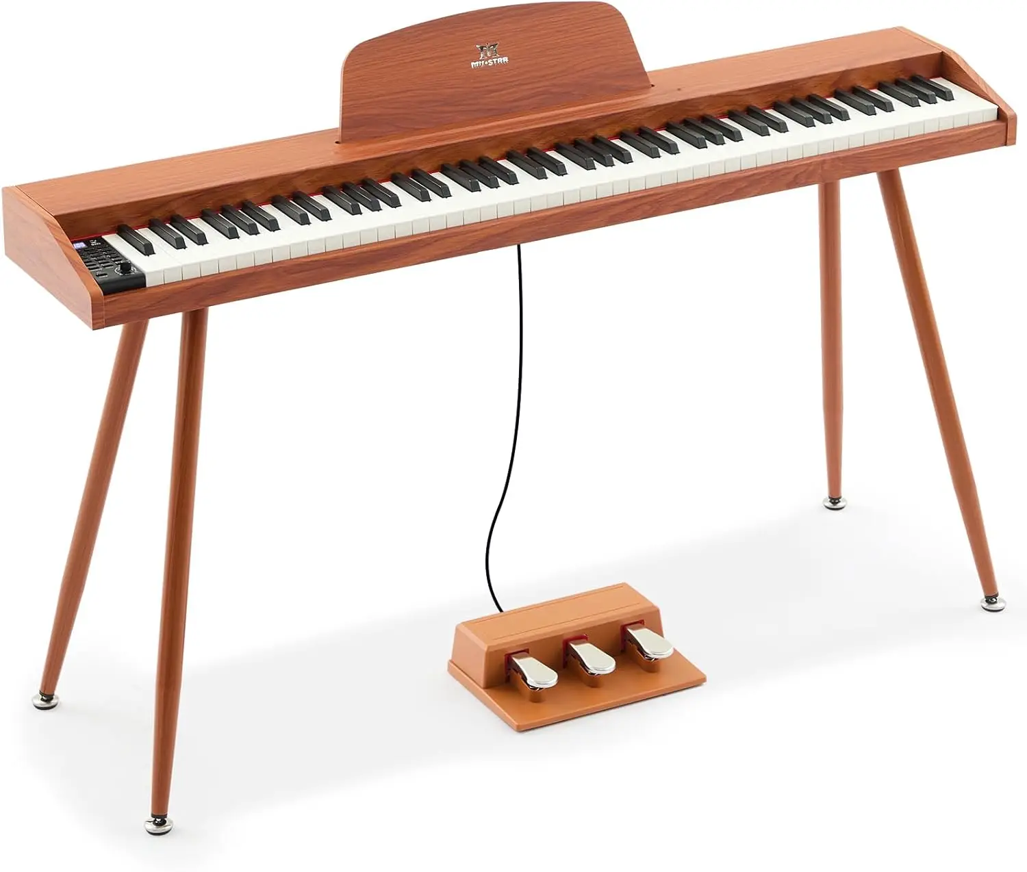 88-Key Semi-Weighted Digital Piano Keyboard for Beginners, Portable with Built-in Speakers, USB/MIDI Connectivity, and 3-Pedal Unit (Brown)