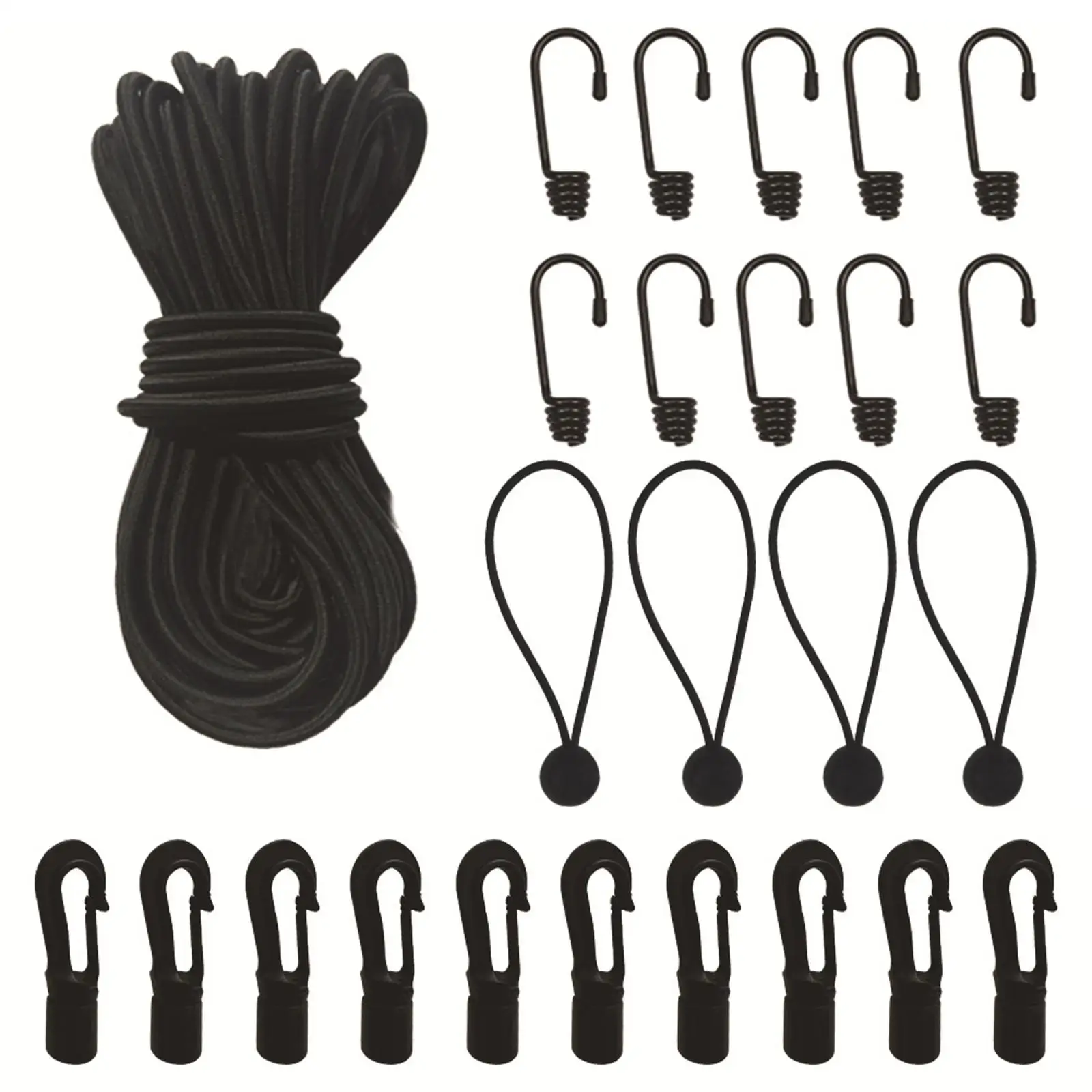 Elastic Bungee Shock Cord with Hooks Bungee Balls 15.9M Length Stretch String Rope for Outdoor Activities Canoe Boat Exercise