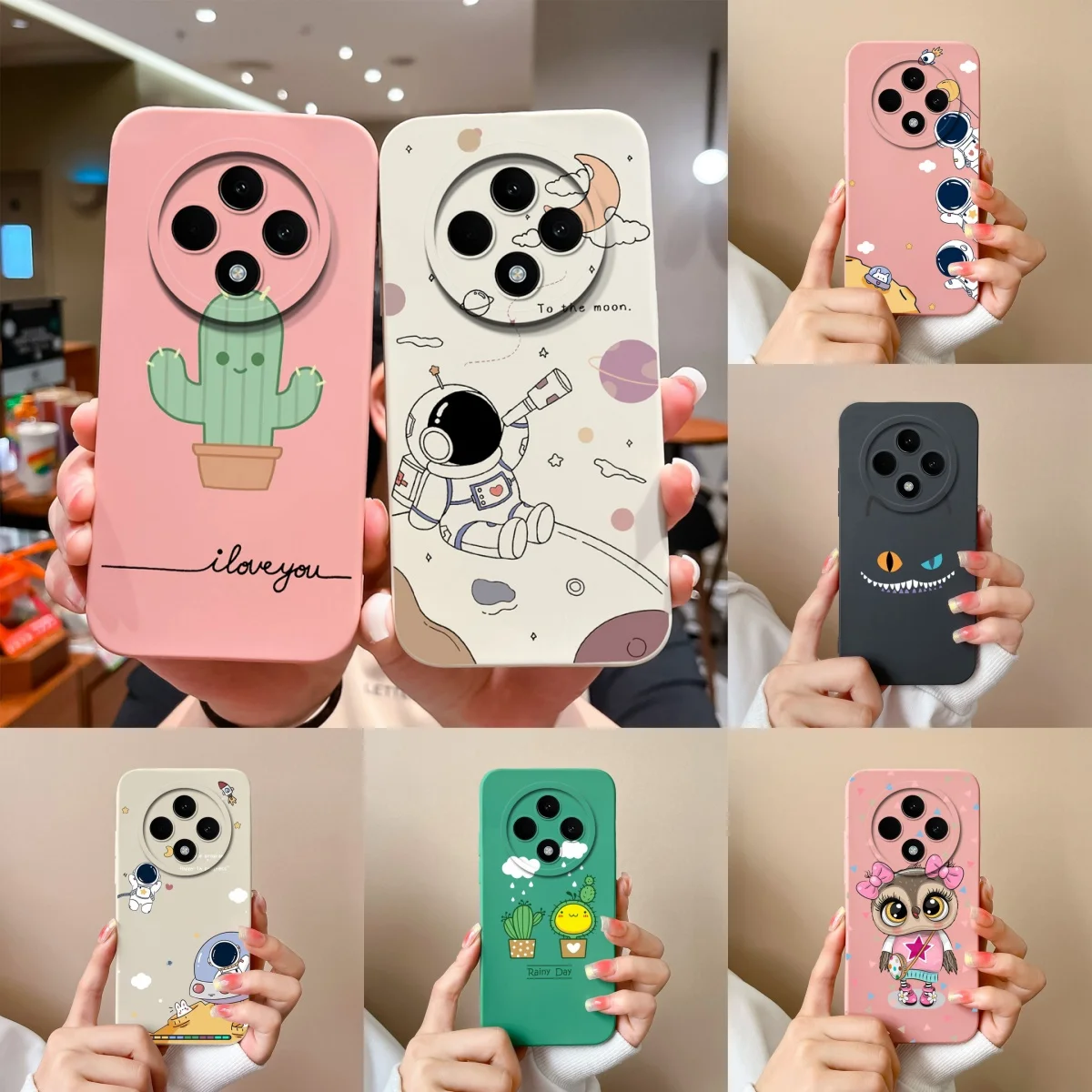 For OPPO Reno 12F 5G Case Funny Astronaut Cactus Liquid Silicone Durable Simplicity Non-slip Back Cover For oppo reno 12f Coque