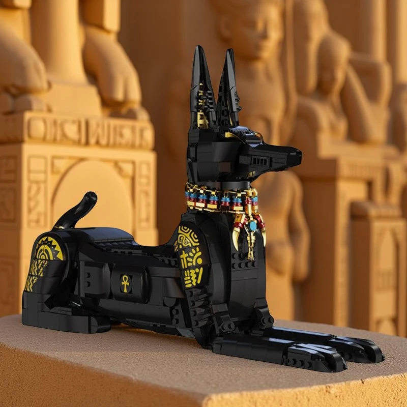 1208PCS Black Egyptian Pharaoh Dog Building Blocks Animals Model Toys Ornaments Small Particle Bricks For Kids Christmas Gifts