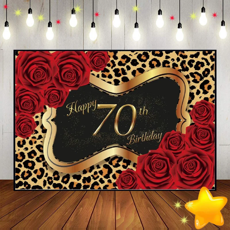 

Happy 70th Birthday Background Photo Banner Photography Backdrops Golden Custom Backdrop Balloon Decoration Man Boy Princess Red