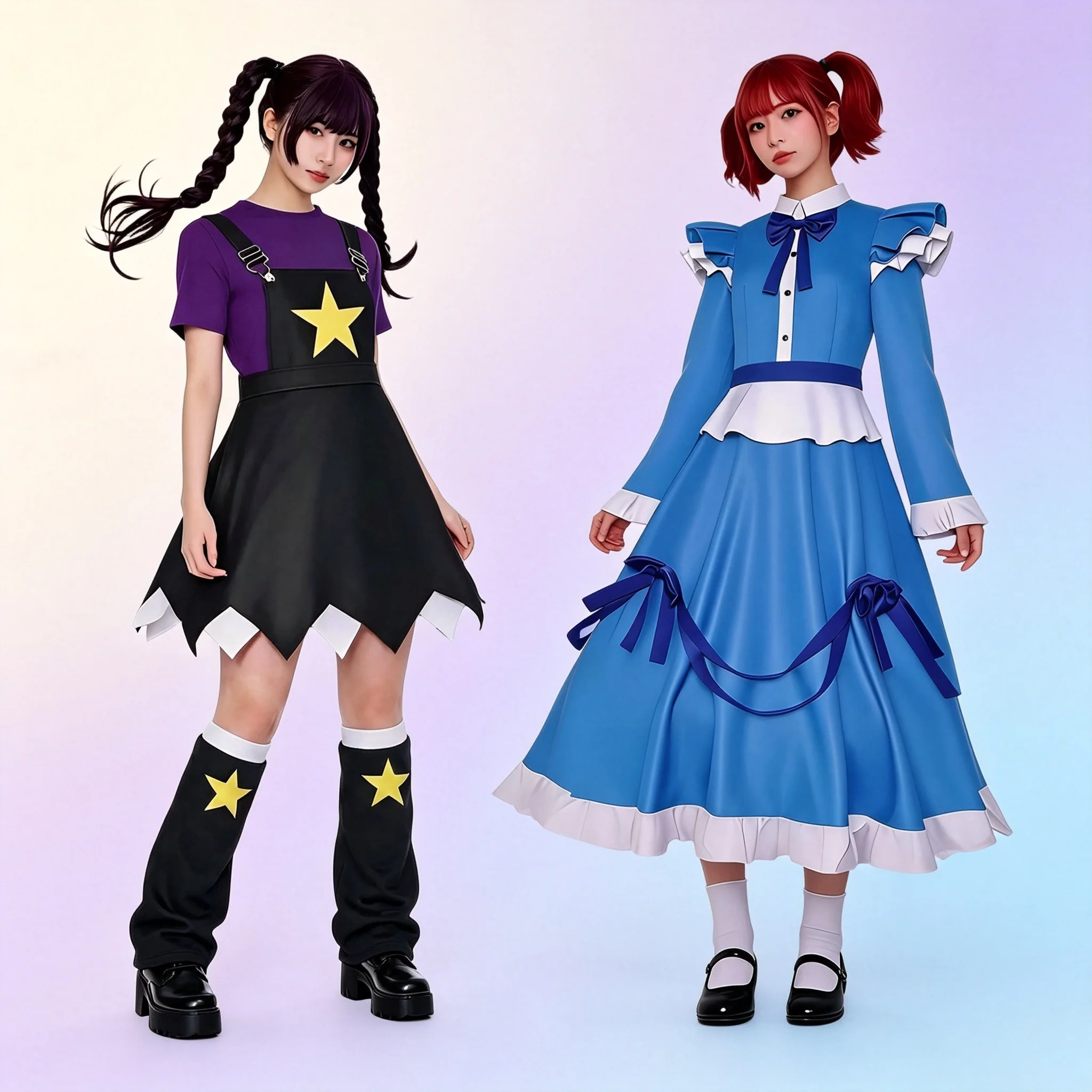 Cartoon-Charakter Lily Cosplay-Outfit in zwei Stilen, blaues langes Kleid mit Sternenmuster, Overall-Rock, Halloween-Rollenspielkostüm für Frauen