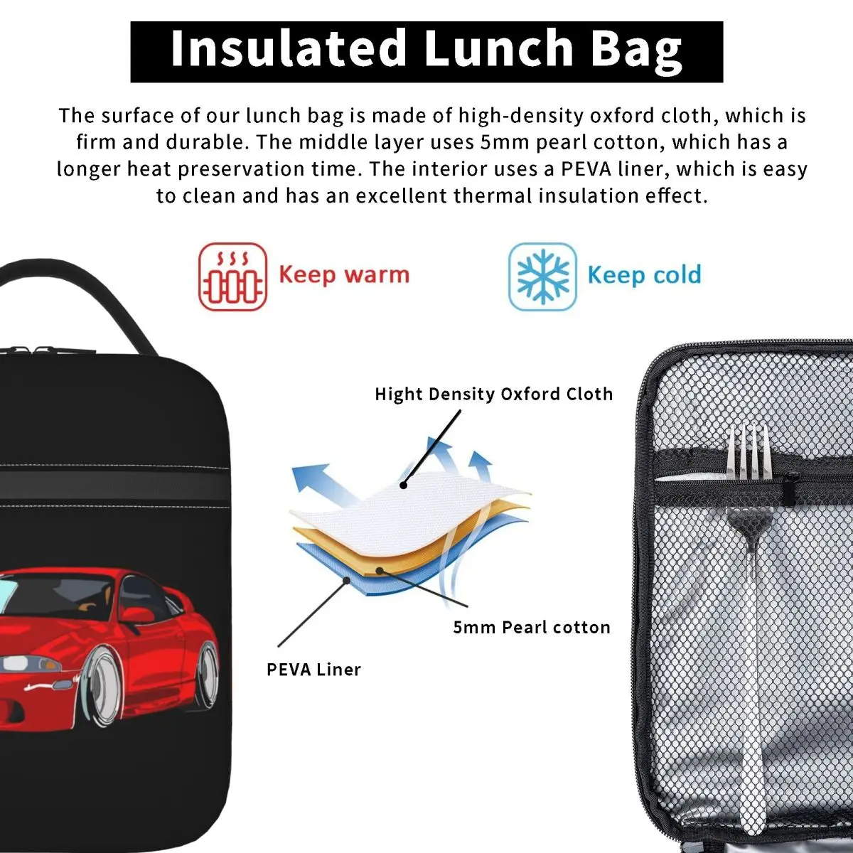 Eclipse 2G DSM Red Insulated Lunch Bag for Women Kids Portable Food Boxes Thermal Lunch Box Tote