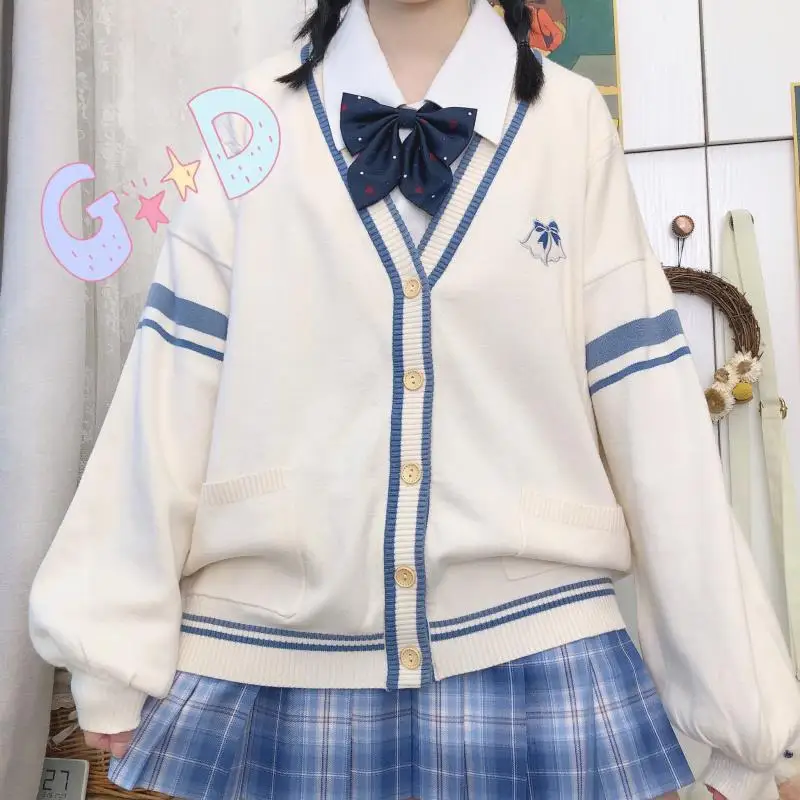 Cappotto maglione con scollo a V a maniche lunghe giapponese autunno inverno nuovo stile college studentessa cardigan lavorato a maglia allentato coreano