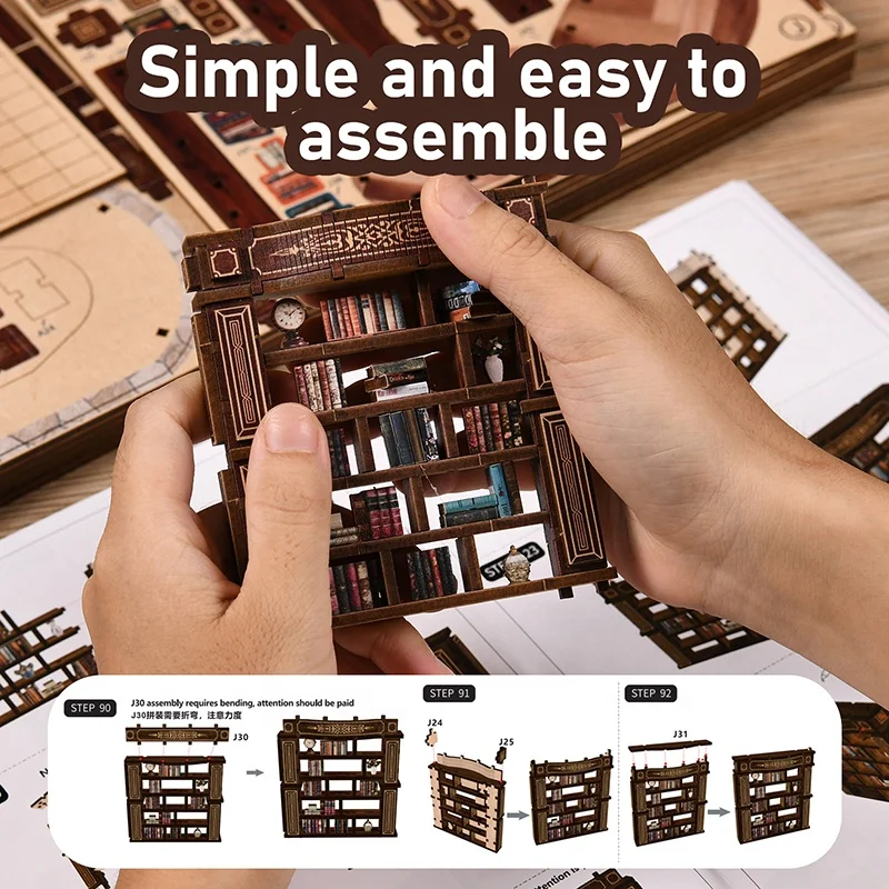 DIY Wooden House Figurines Miniatures Kits Home Desk Decoration For Adult Handmade Christmas Gifts 3D Retro Dreamy Book Hall