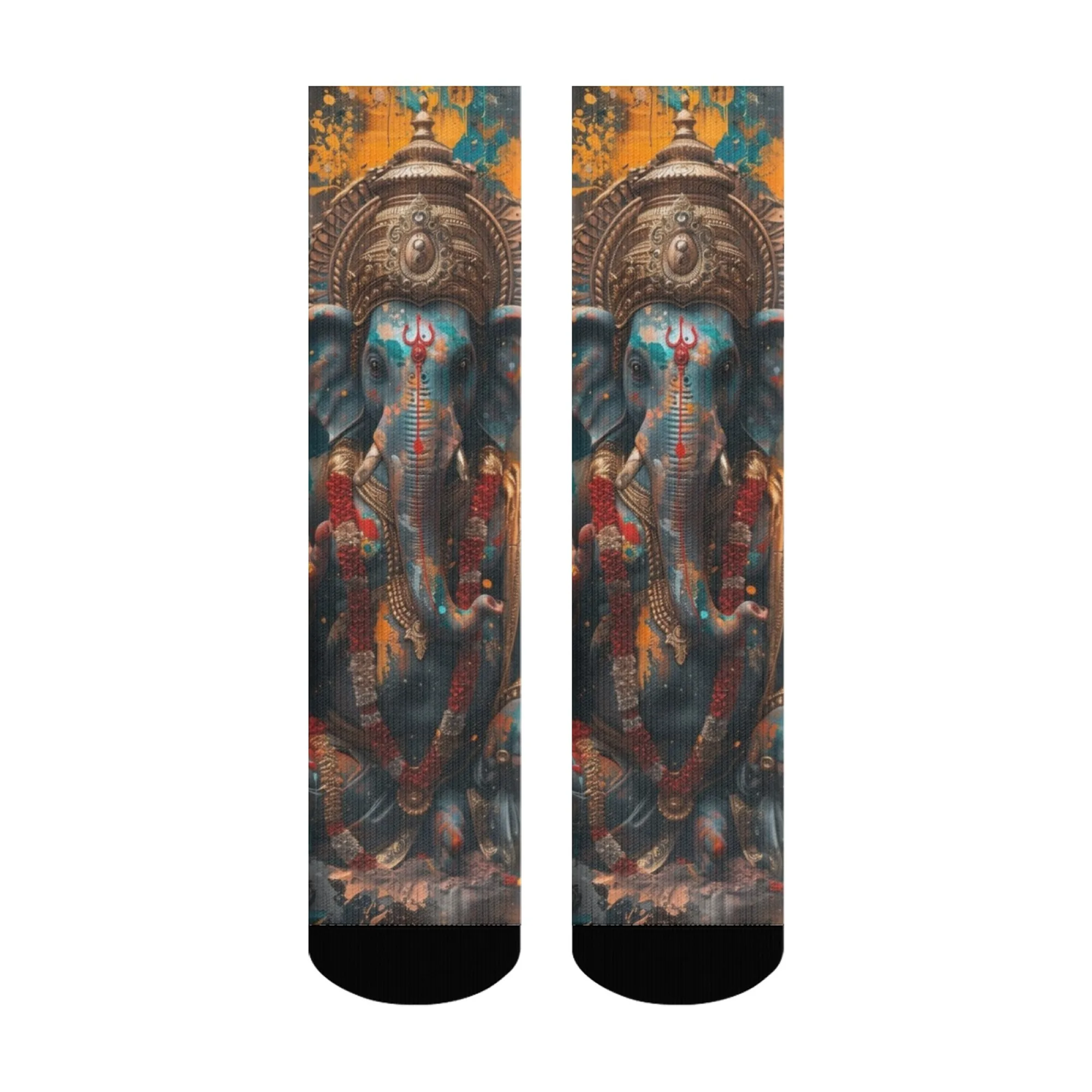 Unisex Holy Deity Ganesha Pattern Crew Socks Mystical Art Style for Spiritual Seekers & Devotional Symbol Wisdom and Power