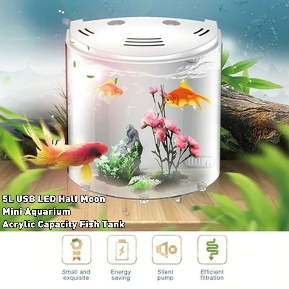 Portable Mini Betta Fish Tank Aquarium Desktop Decorations Marine with Water Grass  Bowl With Water Fliter USB Air Pump