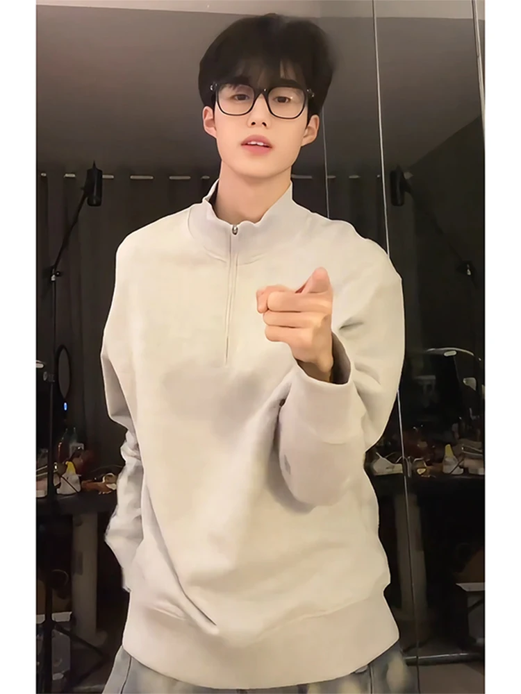 

Мужской зимний свитер американского стиля с воротником-стойкой на молнии, модный, премиум-класса, теплый базовый слой, вязаная кофта для подростков