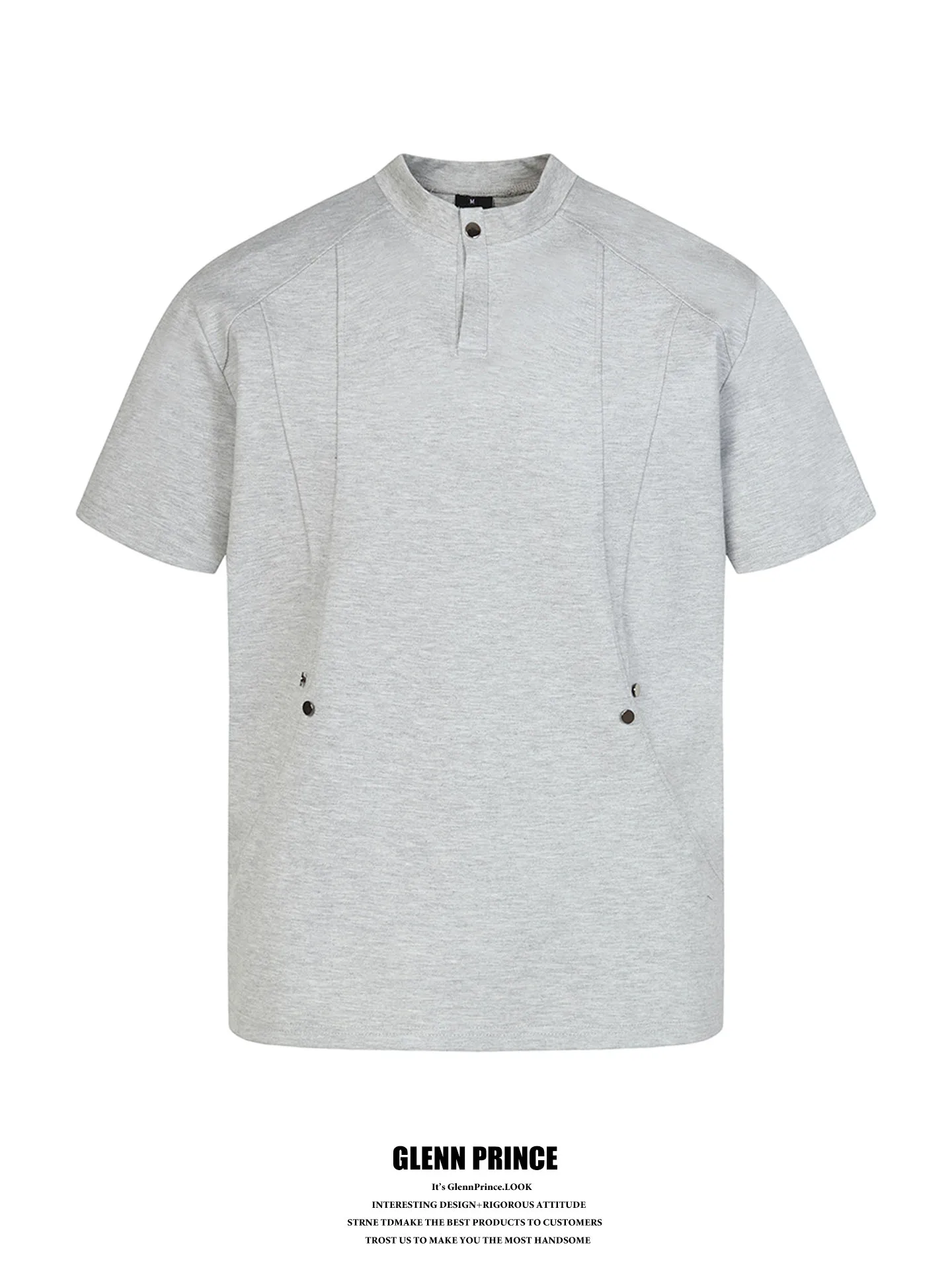 

GPstudio American High Street Deconstructed 320G Heavyweight Short Sleeve T-Shirt Men's Trendy Brand Short Wide Henry Collar Top