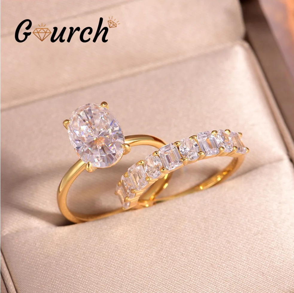 

Gourch 4.5CT Oval Moissanite Ring for Women Elegant 925 Sterling Silver Two Rings Setting Engagement Wedding Party Fine Jewelry