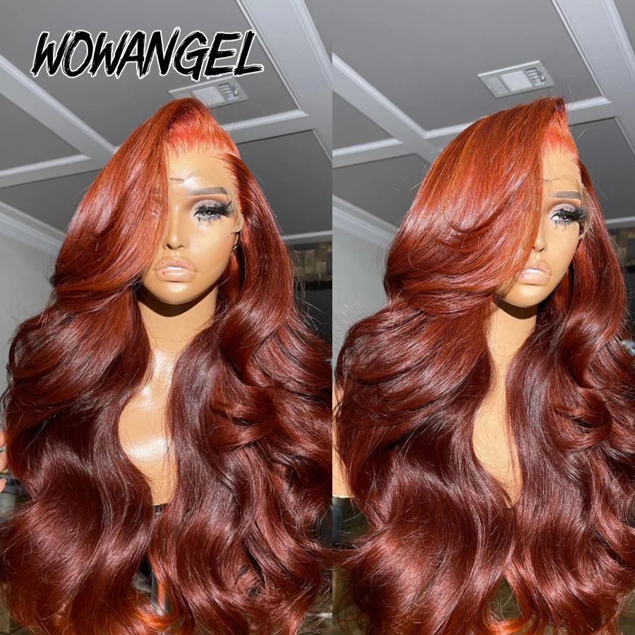 250% Pre Cut HD Lace Frontal Wigs Reddish Brown Body Wave 13X6 HD Transparent Lace Front Human Hair Wigs Copper Red Colored