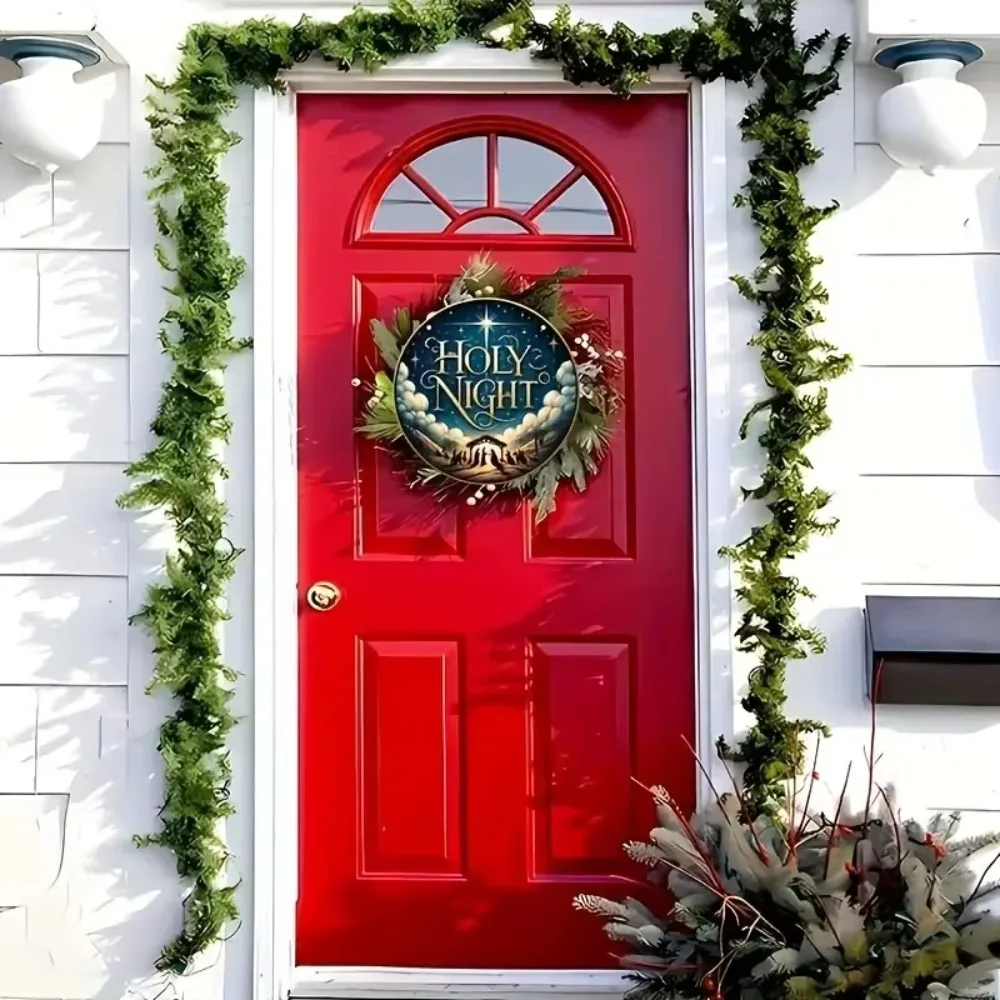 لافتة خشبية مستديرة مع مشهد المهد – مثالية لقطع مركزية للإكليل، هدية مثالية للأصدقاء والعائلة، مناسبة لديكور العطلات #1