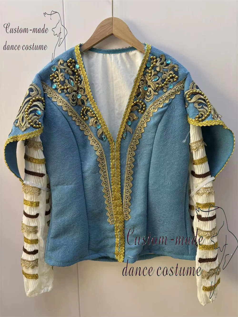 Costume de compétition de Variation masculine Prince de Ballet, ensemble de robe à manches longues rétro européen personnalisé privé.