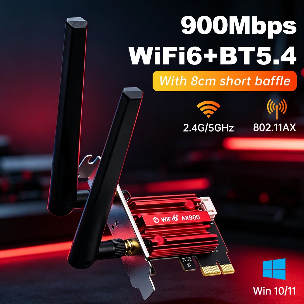 

AX900 WiFi 6 Network Card Adapter Dual Band 2.4G/5GHz Bluetooth 5.4 900Mbps 802.11AX PCIE WiFi Adapter for Desktop PC Win 10/11