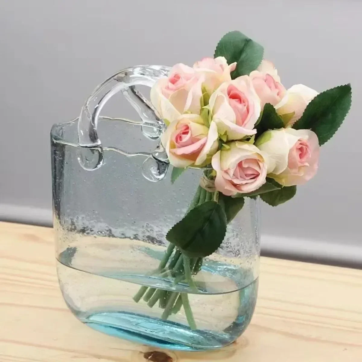 Nordic Net Red Envelope Glass Vase Hand Blue Primary Decoration Creative Light Luxury Living Room Water Raised Flower Arrangemen