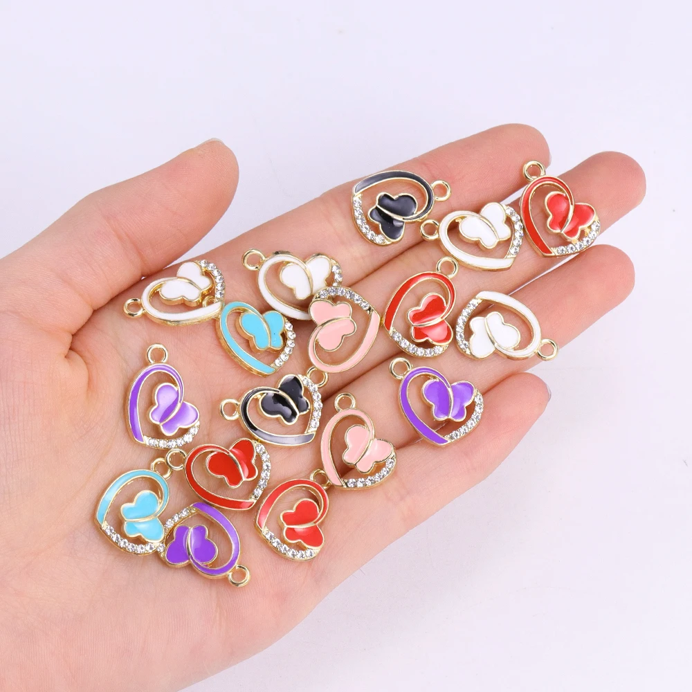 10Pcs Jewelry Accessories Enamel Butterfly Heart-shape Alloy Pendant For Jewelry Making Fashion Necklace Earrings DIY Craft Mate