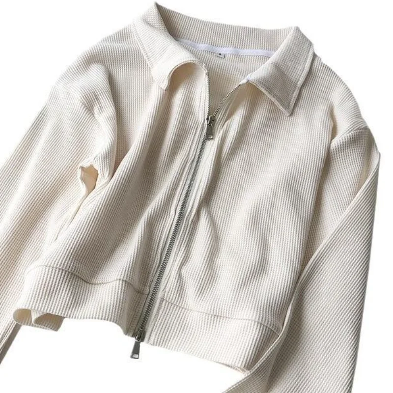 معطف قصير من القطن للنساء للخريف، الطبعة الكورية، تصميم جديد فضفاض بسحاب مزدوج، سترة غير رسمية للسيدات