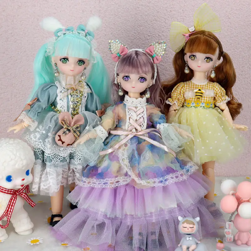 New 28cm Cute Anime Doll with Clothes Accessories 1/6 Bjd Cartoon Face Princess Doll Dress Up Toy