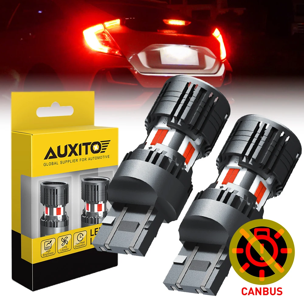 

AUXITO 2PCS T20 7443 W21/5W LED Red Canbus Brake Stops Lamp Tail Lights For 12V Car Bulbs No Error Turbo With Fan Cooling W21 5W