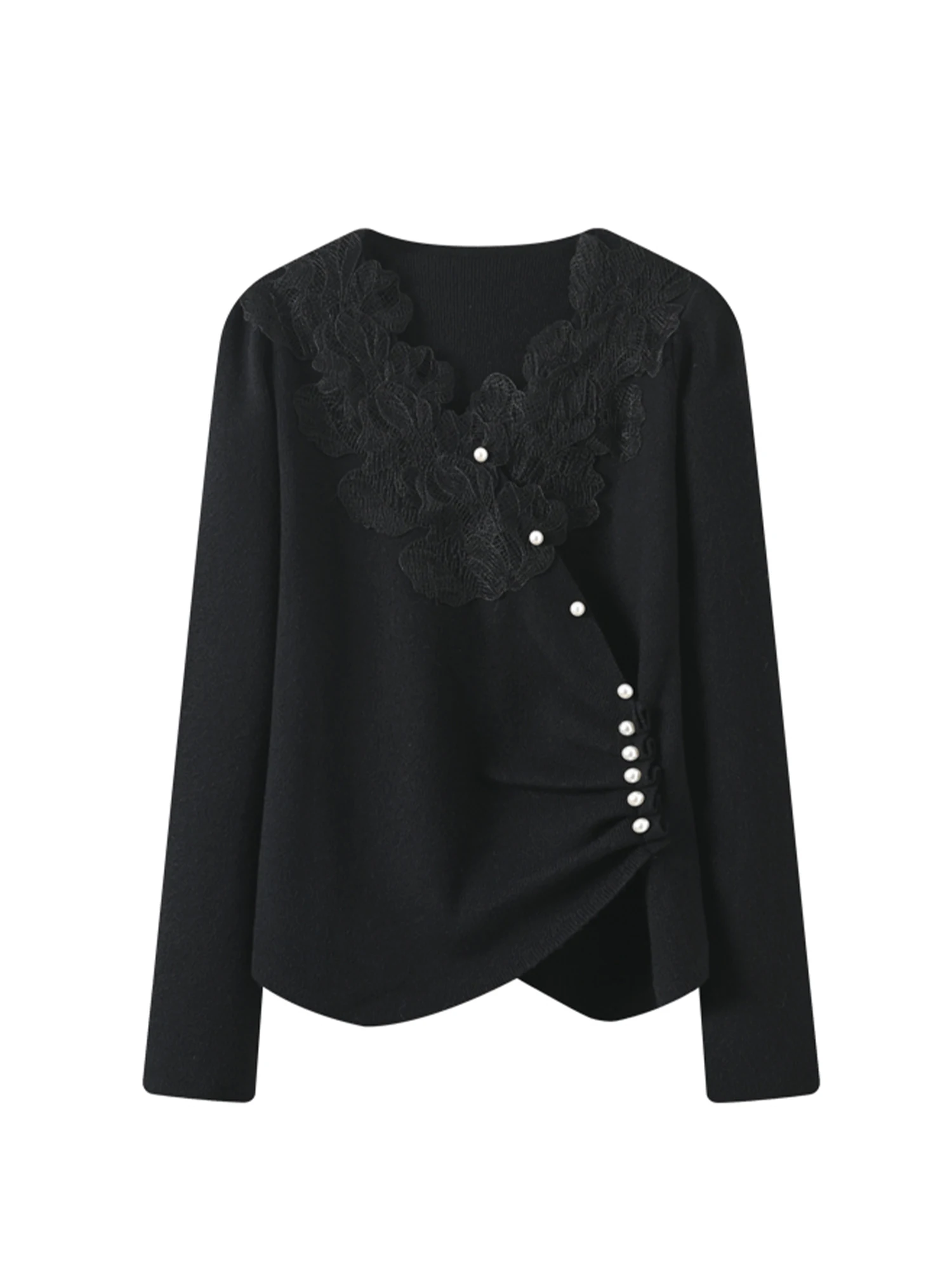 

Women Black Gothic Emo Lace Patchwork T-shirt Y2k Gyaru Tee Top 2000s Vintage Long Sleeve Oversize V-Neck T-shirts Clothes 2025