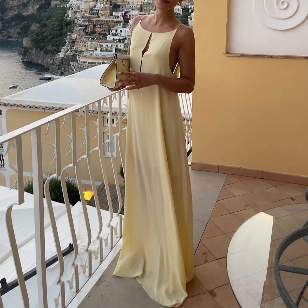 Zomer Sexy Backless Mouwloze Slip Maxi Jurk Vrouwen Satijn Uitgesneden Club Feest Lange Jurken Strand Elegante Outfits 2024