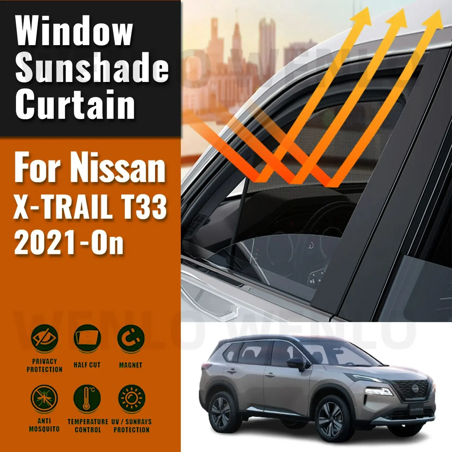 

For Nissan X-TRAIL T33 2021 2022 2023 2024 Car Sunshade Front Windshield Magnetic Mesh Curtain Rear Side Window Sun Visor Shade