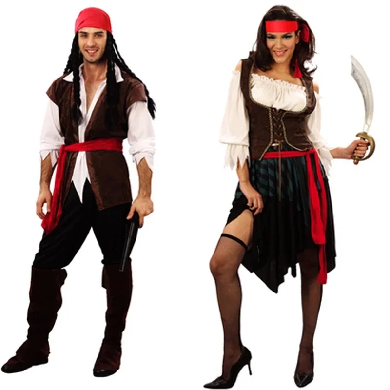 Pirate Costumes for Women Men Adult Halloween Male Captain Jack Sparrow Costume Pirates of the Caribbean Cosplay Clothes Set