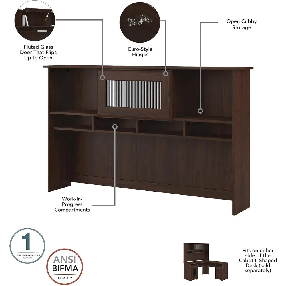 Modern Walnut 60W L-Shaped Desk with Hutch and File Cabinet