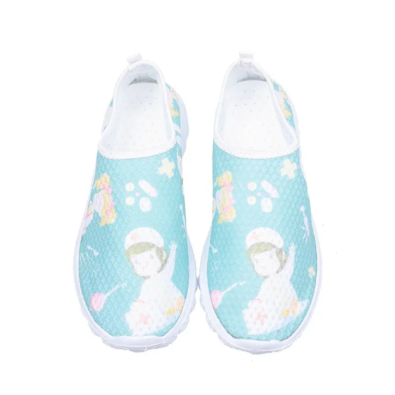 New Cartoon Nurse Doctor Print Women Sneakers Slip on Light Mesh Shoes Summer Breathable Flats Shoes Zapatos Planos