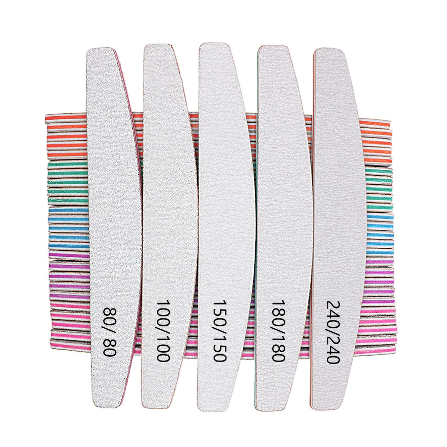 5Pcs Nail Files Set Double-Sided Half-Moon Sandpaper with 80/100/150/180/240 Grits Cuticle Remover Buffer for Manicure Tools