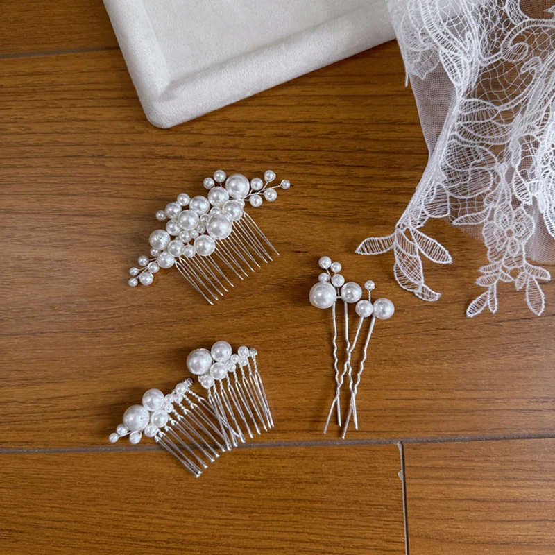 Ins Pearls Bridal Hair Pins Clips Set Handmade Wedding Prom Headpiece Girls Bobby Pin