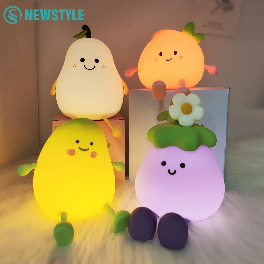 Cute Fruit Night Light Rechargeable Mushroom LED Squishy Night Light 3 Level Dimmable Silicone Nursery Night Lamp For Baby Room