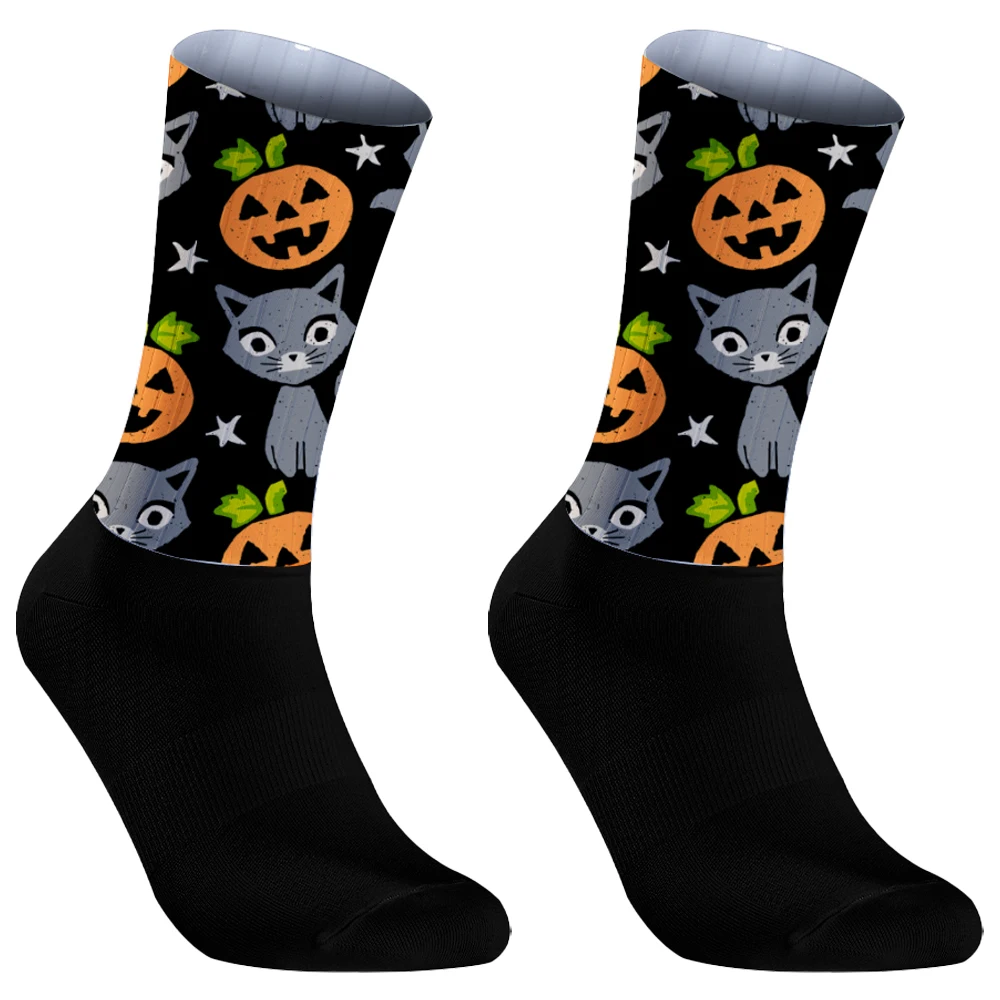 Chaussettes de cyclisme coordonnantes pour hommes et femmes, chaussettes de vélo professionnelles, sports d'Halloween