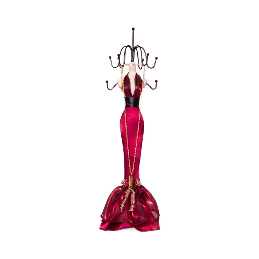 Wine Red Satin Mannequin Jewelry Stand Resin Bust Organizer For Necklace Earring Bracelet Display Home Vanity Decor Accessory