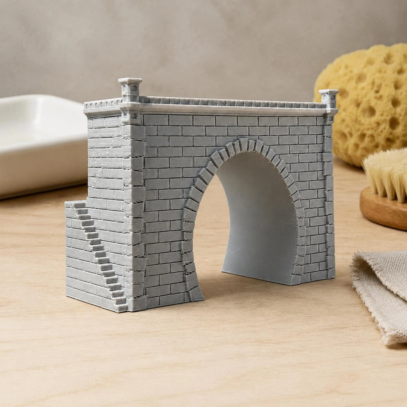 N Scale Tunnel Portal with Stairs Stone Wall Bridge Miniature Railway Arch Realistic for Model Scene Builders