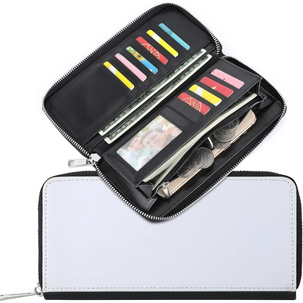 5 pcs Sublimation Blank Fashion Women Zip Around Long Wallet Diy Heat Transfer Print PU Leather Phone Clutch For Women Gift ﻿ ﻿