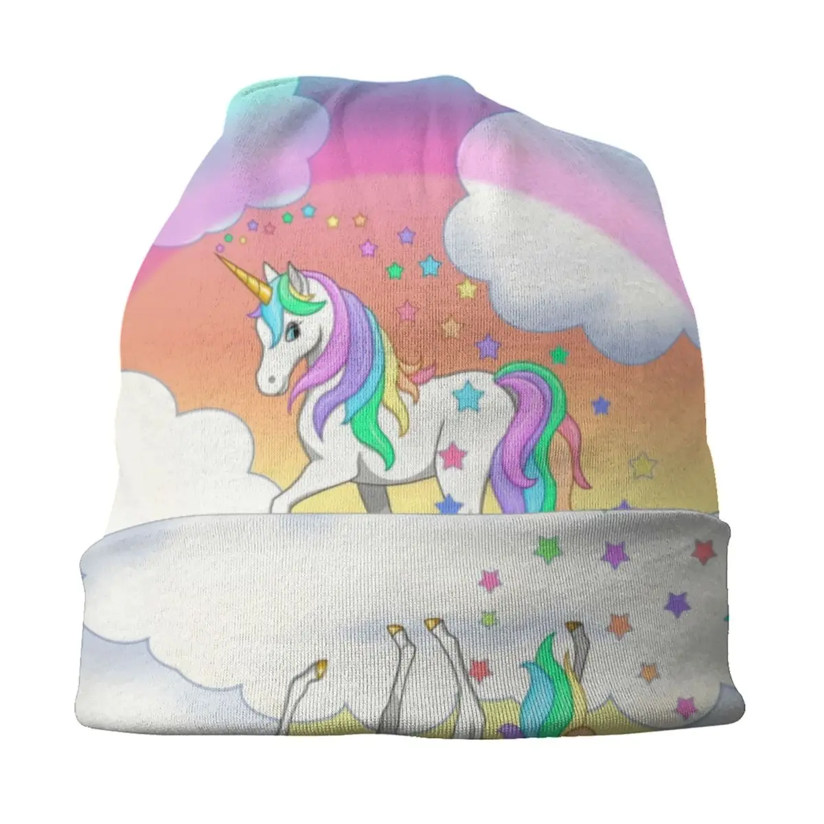 Pretty Rainbow Unicorn Falling Stars Bonnet Hat Knit Hats Men Women Cool Unisex Adult Winter Warm Skullies Beanies Cap