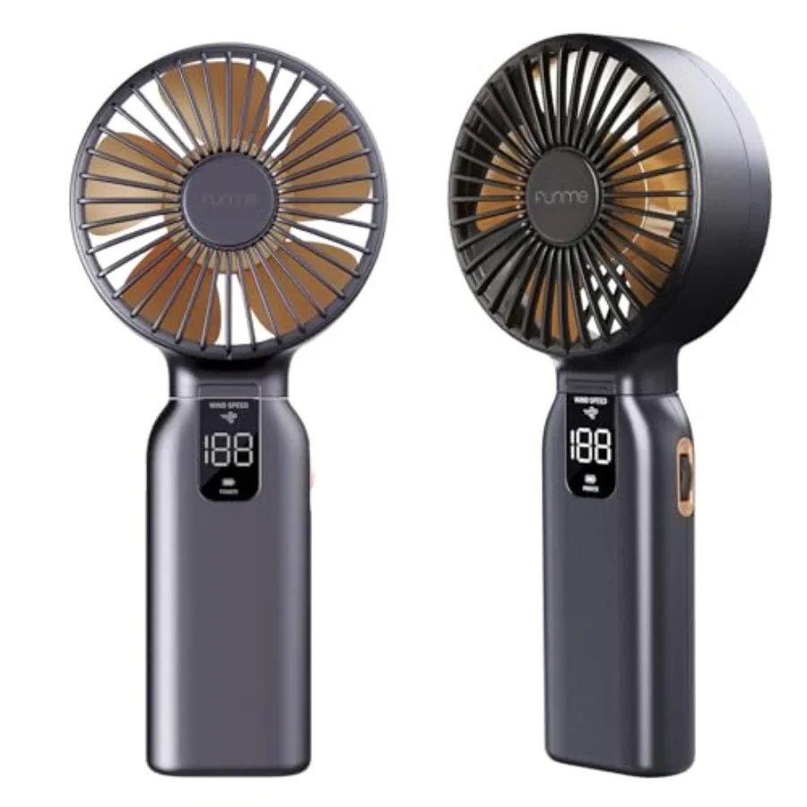 

Portable Handheld Fan for Travel Outdoor, Metal Body, Gold, 10000mAh Rechargeable with 1-100 Speed Scroll Wheel, 46H Max Coolin