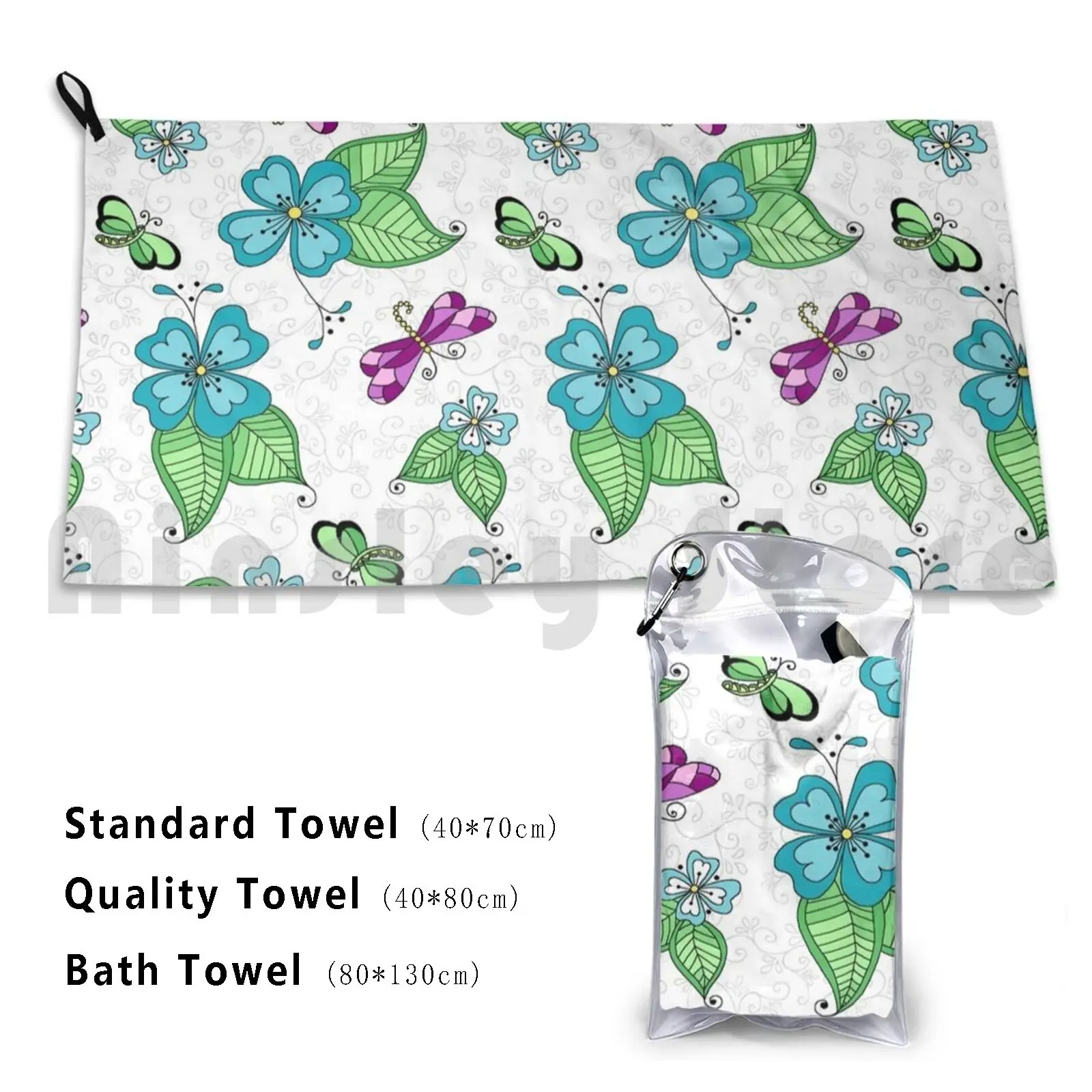 Dragonfly White Bath Towel Beach Cushion Dragonfly Flower Kristin Omdahl