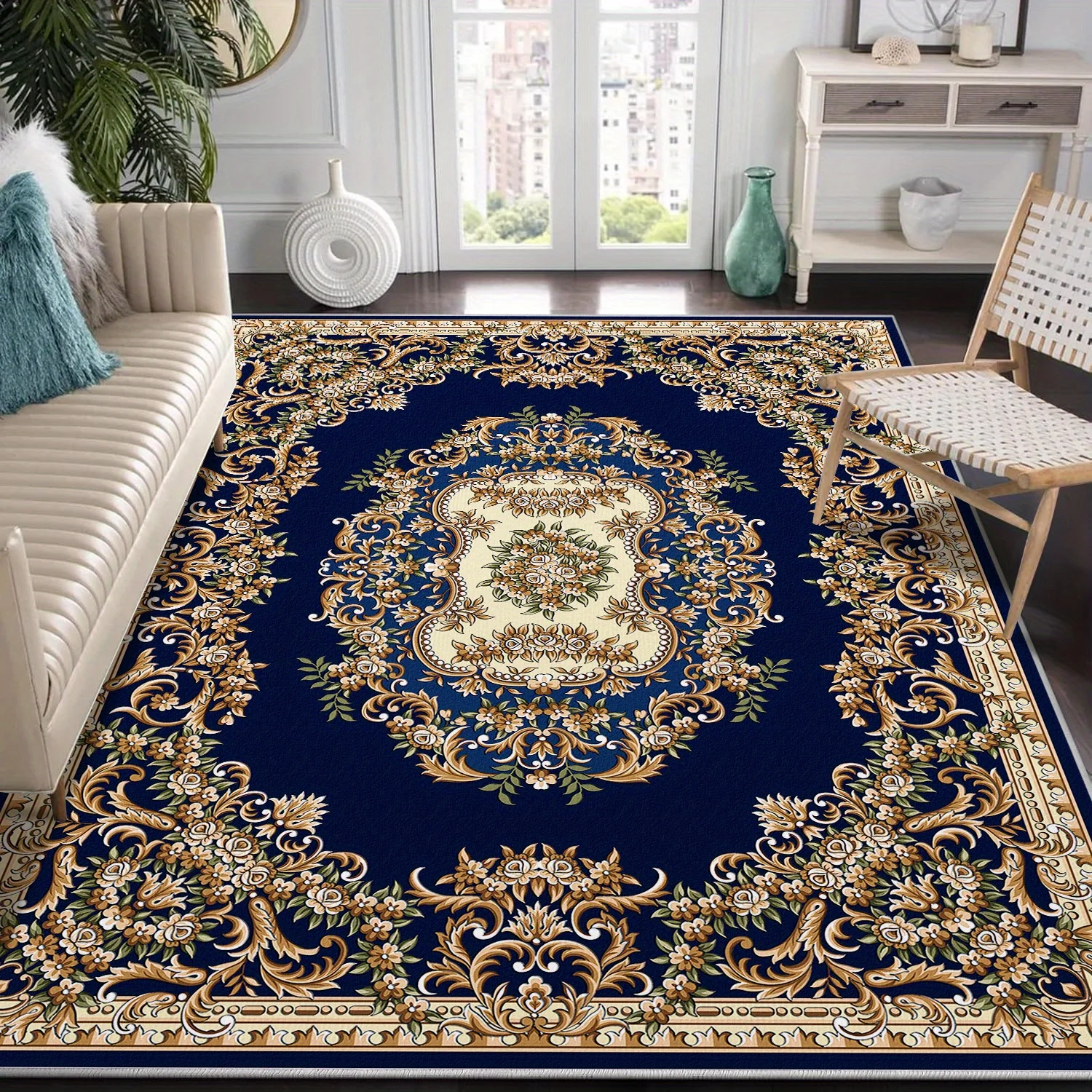 

Nordic-style rug: black grid crystal velvet, geometric, durable, washable, multi-size.