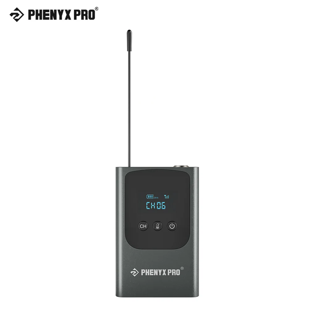 

Phenyx Pro Portable Bodypack Transmitter, 900 MHz UHF Bodypack with 3-Pin XLR and 15 Selectable Frequencies, Compatible with PDP