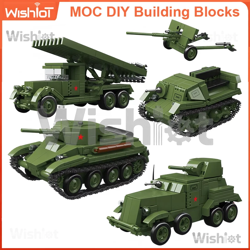 

BA10 Armored Car with Rocket Launcher Military Building Set WWII Light Tank Model with Movable Turret for Adults & Kids DIY Gift