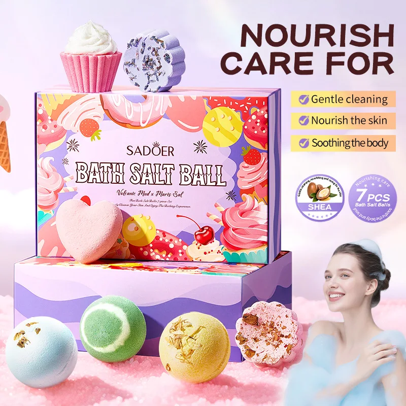 

Bath Bomb Lasting Fragrance Aromatherapy Floral Exfoliation Moisturizing Bath Gel Hydrotherapy Salt Bath Ball Seven Piece Set
